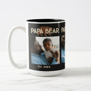 Papa Beer Vader Jaar Oprichting 3 Foto Zwart Tweekleurige Koffiemok