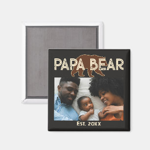 Papa Beer Vader Jaar Oprichting Foto Zwart Magneet
