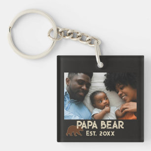 Papa Beer Vader Jaar Oprichting Foto Zwart Sleutelhanger