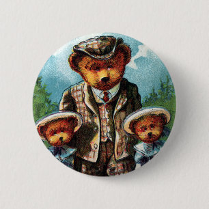 Papa-Beer voor forel gebruik - letter P -  Teddy B Ronde Button 5,7 Cm