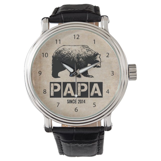 Papa Beer voor papa 2014, Grunge Black Horloge (Voorkant)