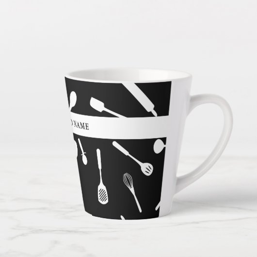 Papa Black Kitchen Tool Pattern Latte Mok (Rechts)