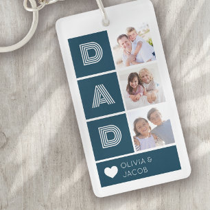Papa Blauw Hart Foto's Vaderdag Sleutelhanger