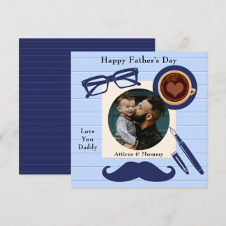 Papa Blue Mustache Coffee Happy Fathers Day Kaart