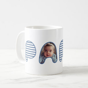Papa Blue Stripe Bubble Lettering Fotocollage Koffiemok