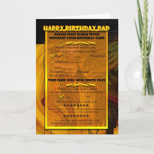 Papa Carte d'anniversaire d'ordinateur humoristiqu (Devant)