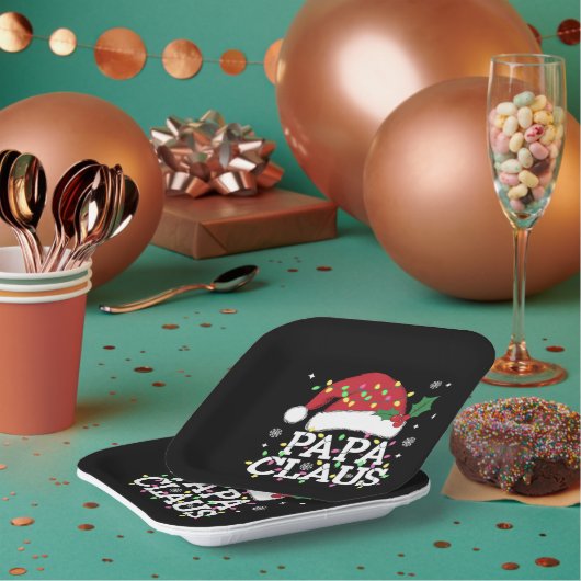 Papa Claus kerstlampjes Pajama familie komt overee Papieren Bordje (Multi)