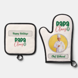 Papa Clause Chef Gepersonaliseerde Foto en Naam Gi Ovenwant & Pannenlap Set