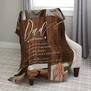 Papa Dictionary Definition Photo Collage Woodgrain Fleece Deken
