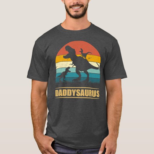 Papa Dinosaur Daddysaurus 2 Kinder Vaderdag T-shirt (Voorkant)