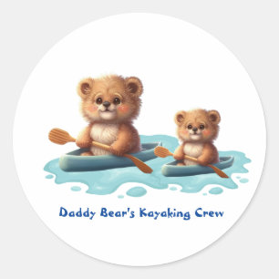 Papa en Baby Beer in Kayak Gepersonaliseerd Ronde Sticker