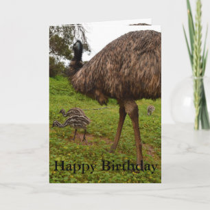 Papa en Baby Emu Chicks, Verjaardag Wenskaart. Kaart