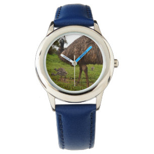 Papa en Baby Emus gaan een loopje maken. Horloge