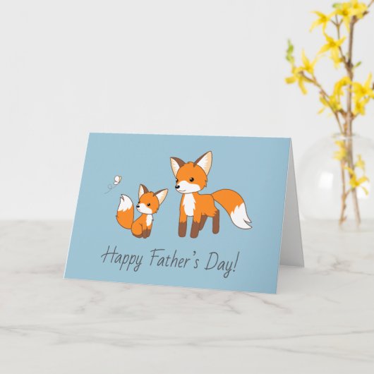 Papa en Kit Fox Vaderdag Blauw Blank Kaart (Gele Bloem)