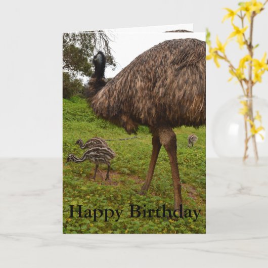 Papa Et Bébé Emu Chicks, Carte De Voeux Anniversai (Fleur jaune)