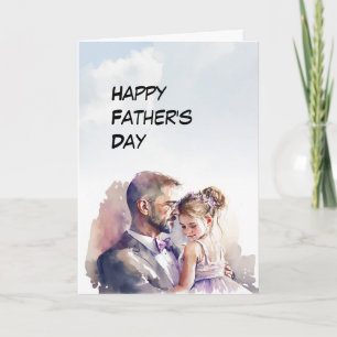 Papa et la jeune fille habillent la carte de Fête 