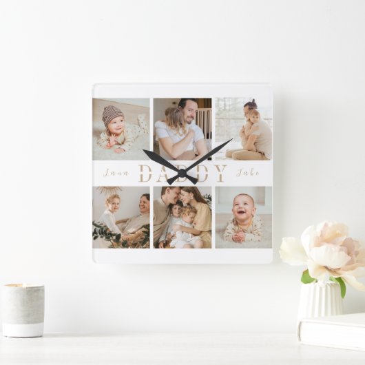 "Papa" Fête des pères Enfants Collage Mur Horloge (Maison)
