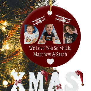 'PAPA' Fotocollage van kinderen of familie, Luchtv Keramisch Ornament
