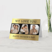 Papa Fotocollage Zwart & Goud Vaderdag Bedankkaart (Voorkant)