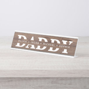 "Papa" Gepersonaliseerde Kinderen Namen Hout + Wit Bureau Naambordje