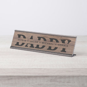 "Papa" Gepersonaliseerde Kinderen Namen Wood Black Bureau Naambordje
