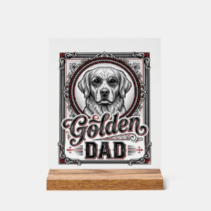 Papa Golden Retriever Dessin de gravure vintage_1