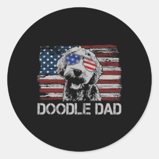 Papa Goldendoodle Hond Amerikaanse vlag 4th van ju Ronde Sticker