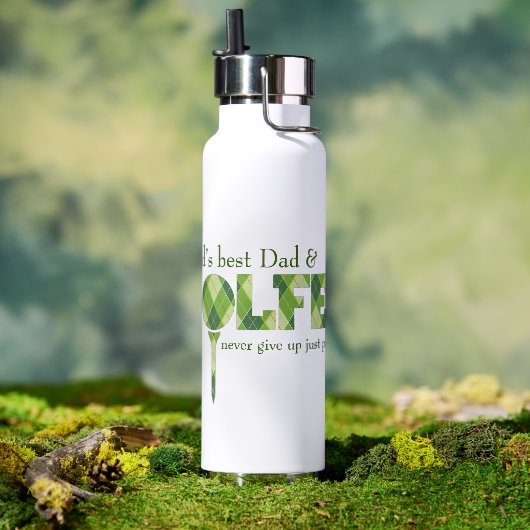 Papa Golfer groene t-shirt drink fles (Buiten)