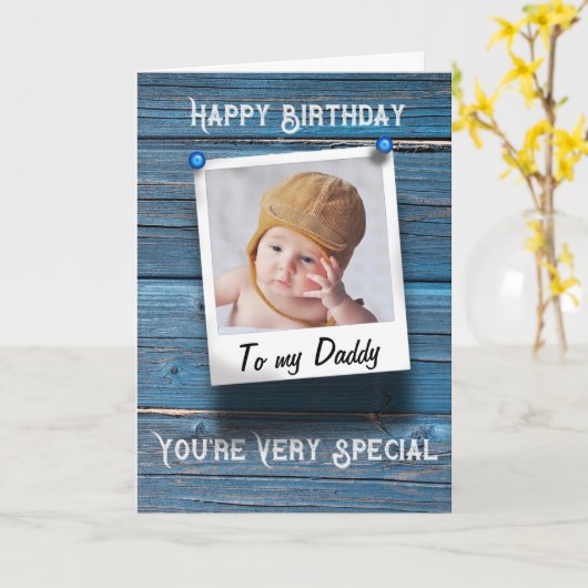 Papa Happy Birthday Photo Template RustiBlue Kaart (Gele Bloem)