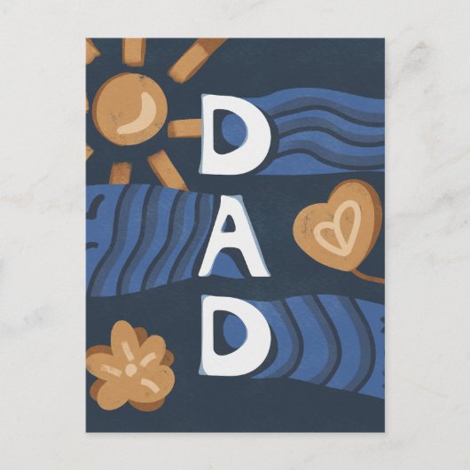 Papa - Happy Vaderdag Navy Blue Briefkaart (Voorkant)