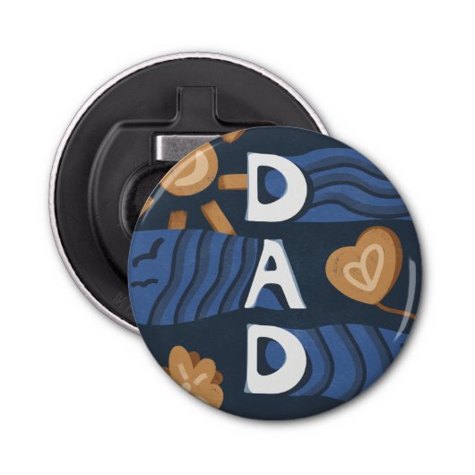 Papa - Happy Vaderdag Navy Blue Button Flesopener (Voorkant)