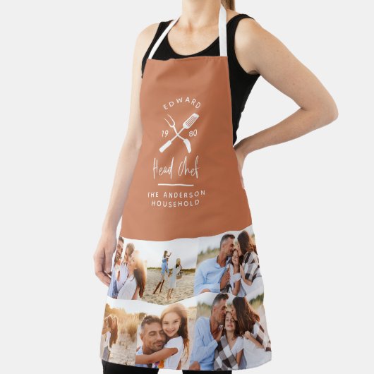 Papa hoofd chef bbq grill multi-foto terracotta schort (Insitu)