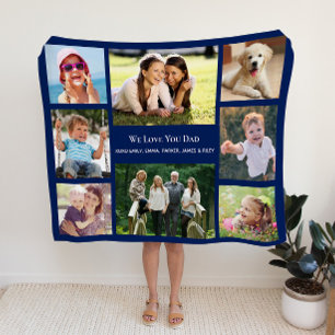 Papa houdt van je Fotocollage Blauw Fleece Deken