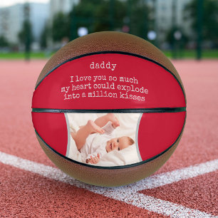 Papa I love You Poem - Custom Photo Red Decorative Basketbal