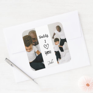 Papa, ik hou van je Gepersonaliseerde foto's Sti Vierkante Sticker