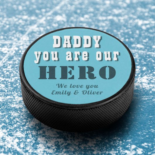 Papa je bent onze Hero Blue Vader Dag Hockey Puck
