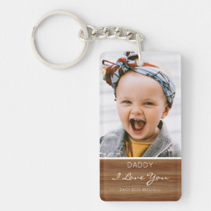 Papa je t'aime Porte-clés photo à effet bois rusti