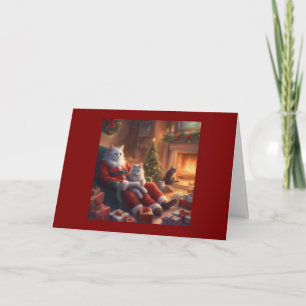 Papa Kat als Kerstman met katjes met Kerstmis Kaart