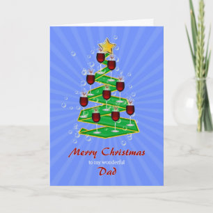 Papa, Kerstboom met Wijn Feestdagen Kaart