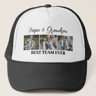 Papa & kleinzoon Beste Team Ooit Custom 3 Foto's Trucker Pet