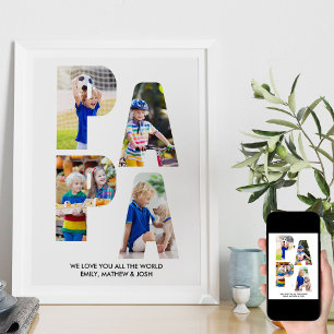 PAPA Letter Cutout Photo Collage Grandchildren Nam Poster