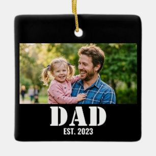 Papa maakte eenvoudige vet witte tekst en foto keramisch ornament