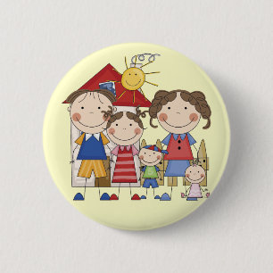Papa, mama, grote zus, middelste broer, kleine zus ronde button 5,7 cm