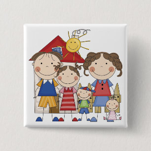 Papa, mama, grote zus, middelste broer, kleine zus vierkante button 5,1 cm