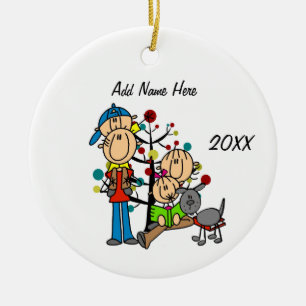 Papa, mama, Toddler Boy en Girl, Grey Dog Ornament