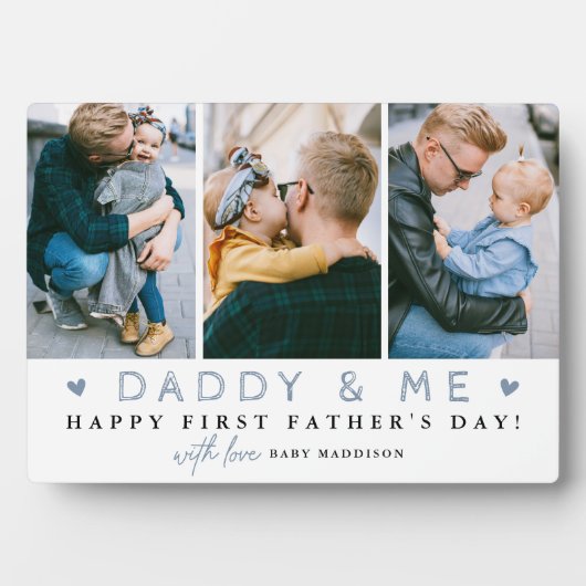 'Papa & mij' 1ste Vaderdag 3 x Foto Collage Fotoplaat (voorkant)