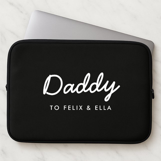 papa | Moderne Kinder Names Vaderdag Black Laptop Sleeve (Creator heeft geüpload)