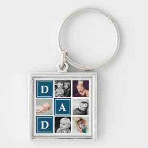 Papa Navy Blue Aangepaste Fotocollage Sleutelhanger