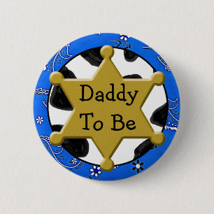 Papa om Blauw Bandanna Baby shower Button