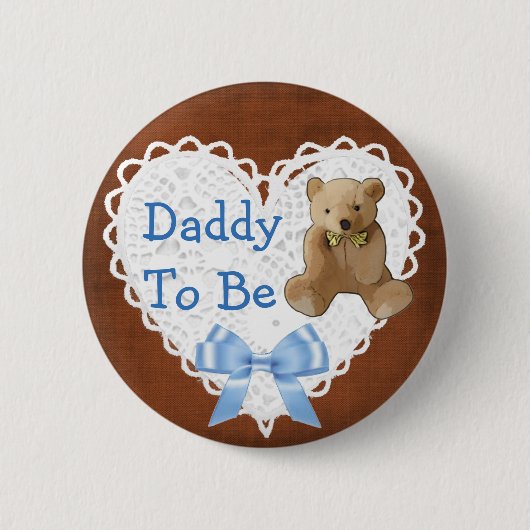 Papa om bruin en blauw Baby shower Button te worde (Voorkant)